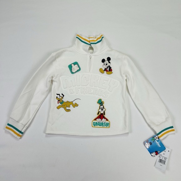 Disney Other - Mickey Mouse & Friends white quarter-zip fleece pullover top Sweatshirt New 4T
